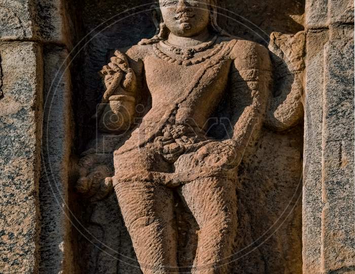 Hindu goddess statue carved in sandstone at Pattadakal, Karnataka