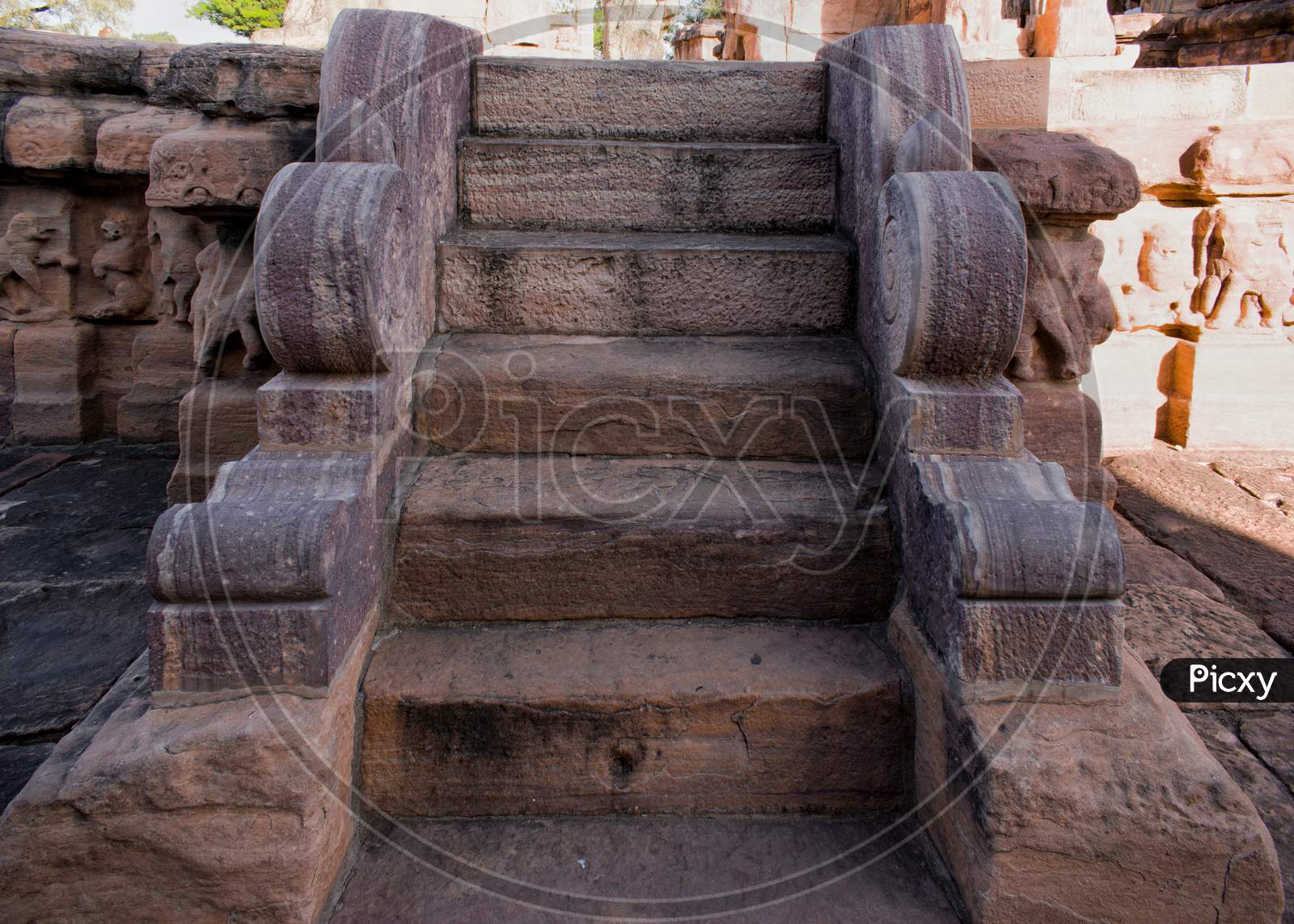 Ancient staircase built with stone at Pattadakal, karnataka