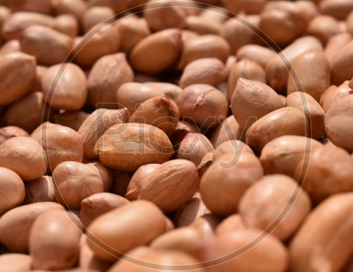Closeup view of Peanuts with cut skin