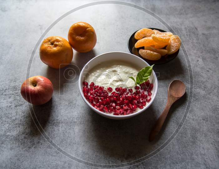 Fresh yogurt and fruits in a bowl