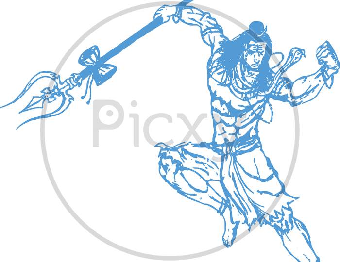 Sketch Of Lord Shiva Dancing With Angry By Holding Damru And Trident Outline Editable Illustration
