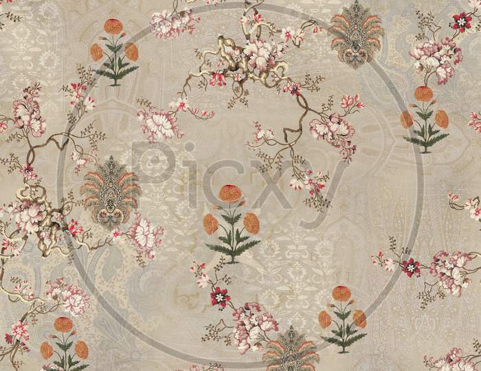 Mughal Flower Allover Digital Design Background