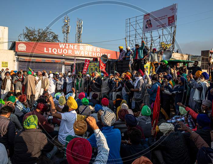 Farmers Are Protesting Against New Farm Law In Delhi Border, India.