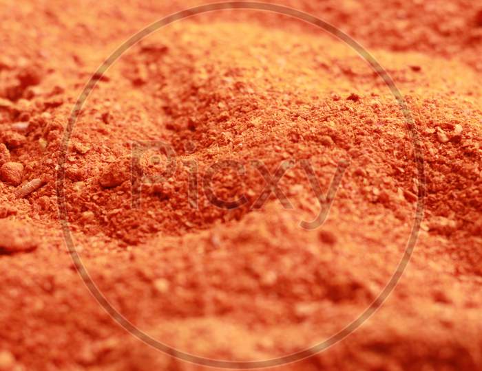 The close up of spices chili powder.