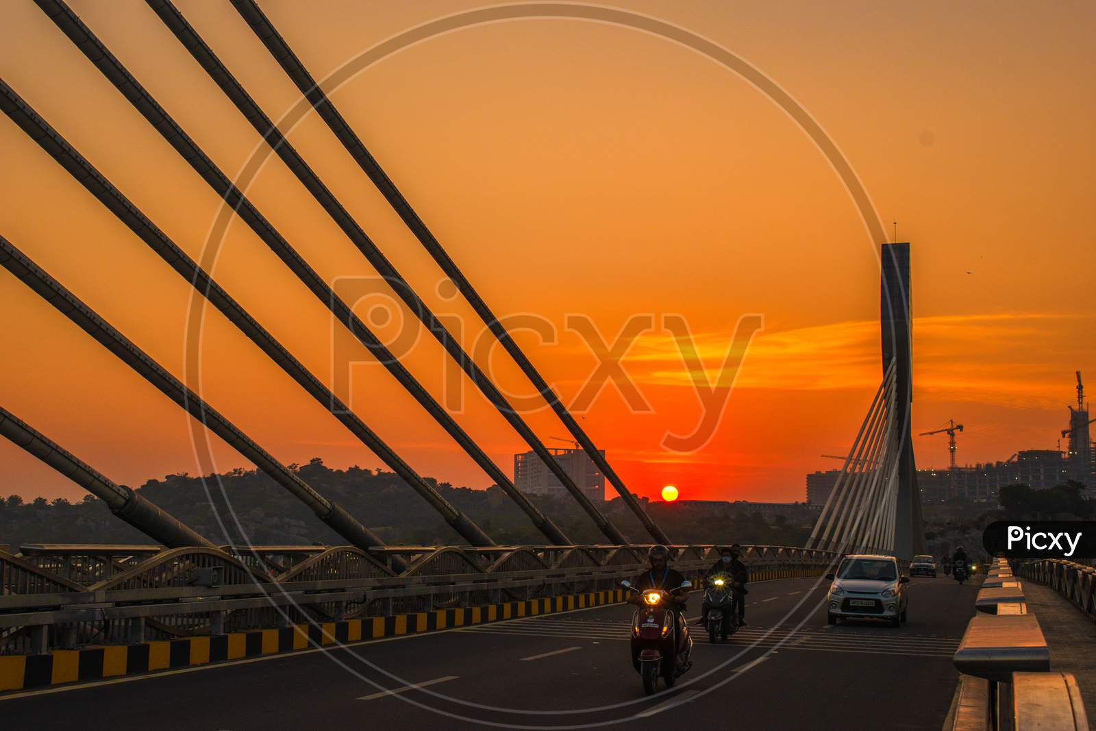 Image of SUNSET VIEW AT DURGAM CHERUVU CABLE STAYED BRIDGE, MADHAPUR ...