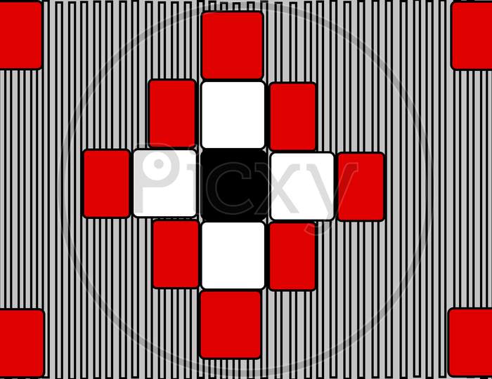 Red Square And White Square Repeated Design With Bar Code Background.