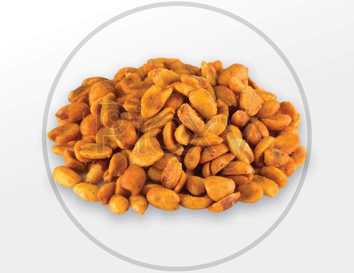 Salty Spicy Peanuts, Salted Roasted Peanut Isolated On White Background.