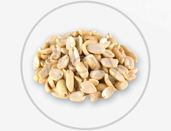 Roasted Salted Peanuts Isolated On A White Background
