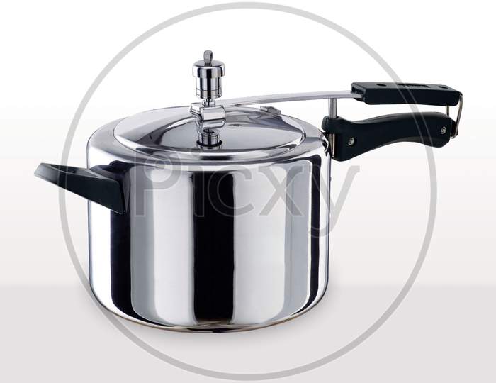High Pressure Aluminum Cooking Pot With Safety Cover, Multicooker And Pressure Cooker An Image Isolated