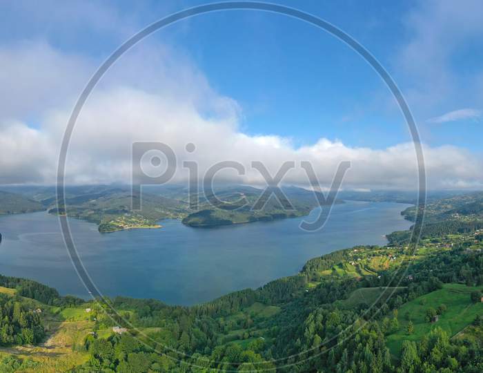 Aerial View Of Mountain Lake, Summer Panorama