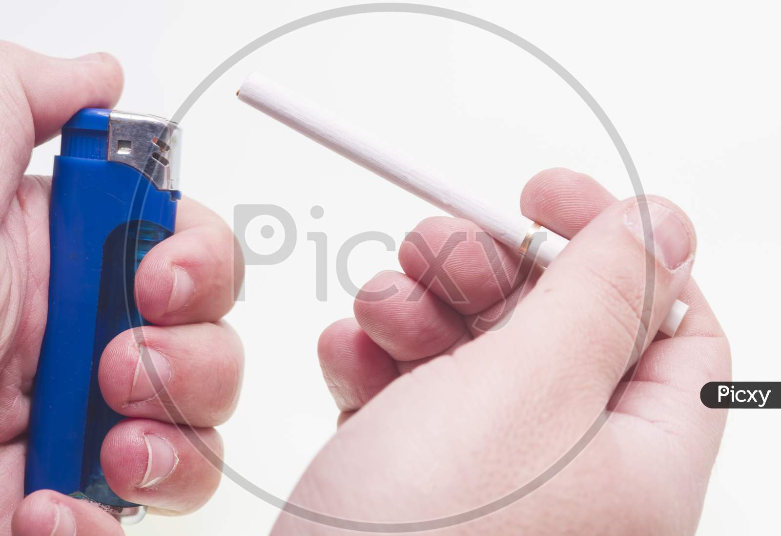 Lighter In Hand With Cigarette