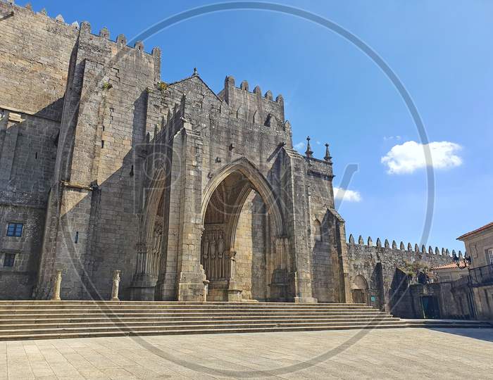 Ancient Cathedral Entrance In Portugal