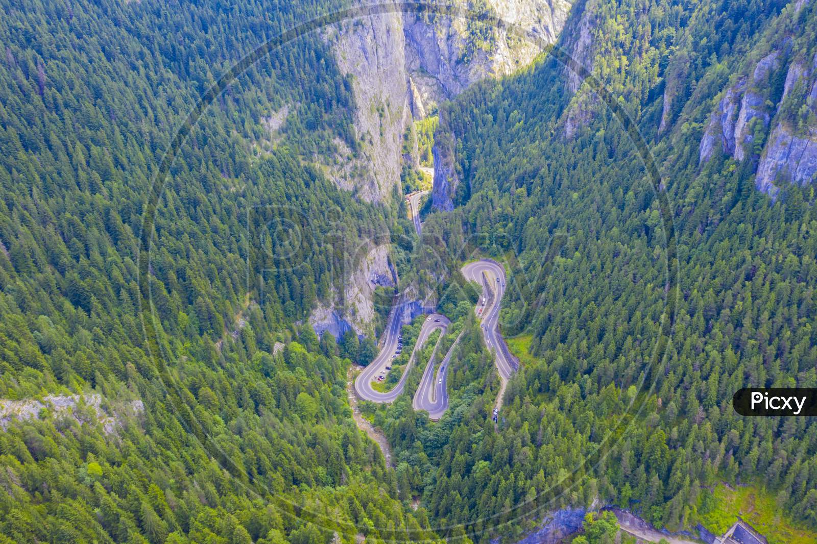 Mountain Forest Road Aerial View