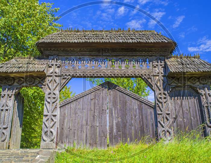 Ancient Wood Gate In Maramures