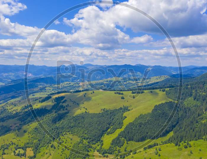 Aerial Summer Scene In Mountains