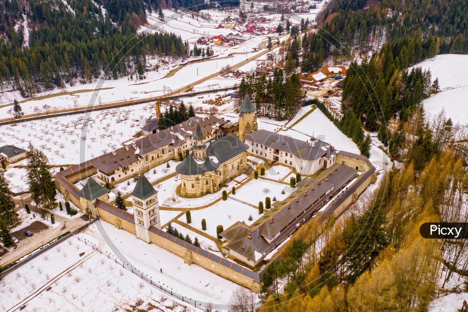Medieval Romanian Monastery, Aerial View