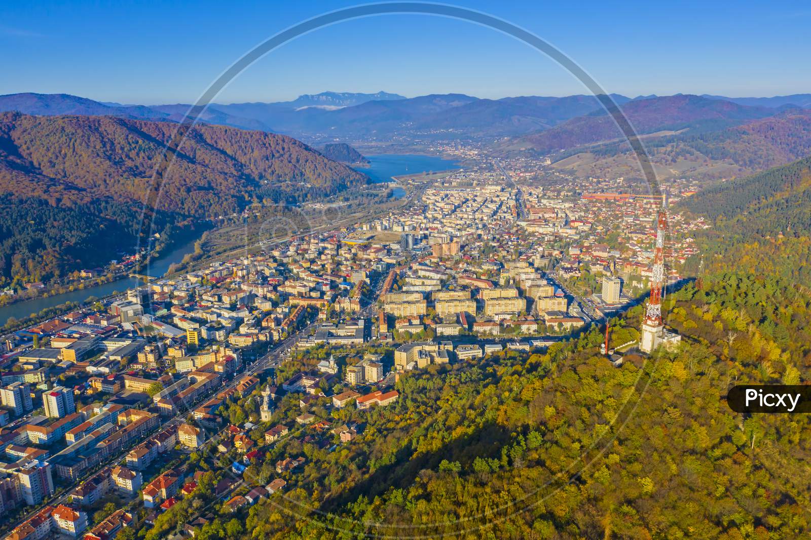 Aerial View Of Autumn Mountain City