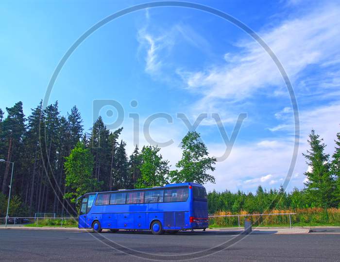 Touristic Bus In Highway Parking