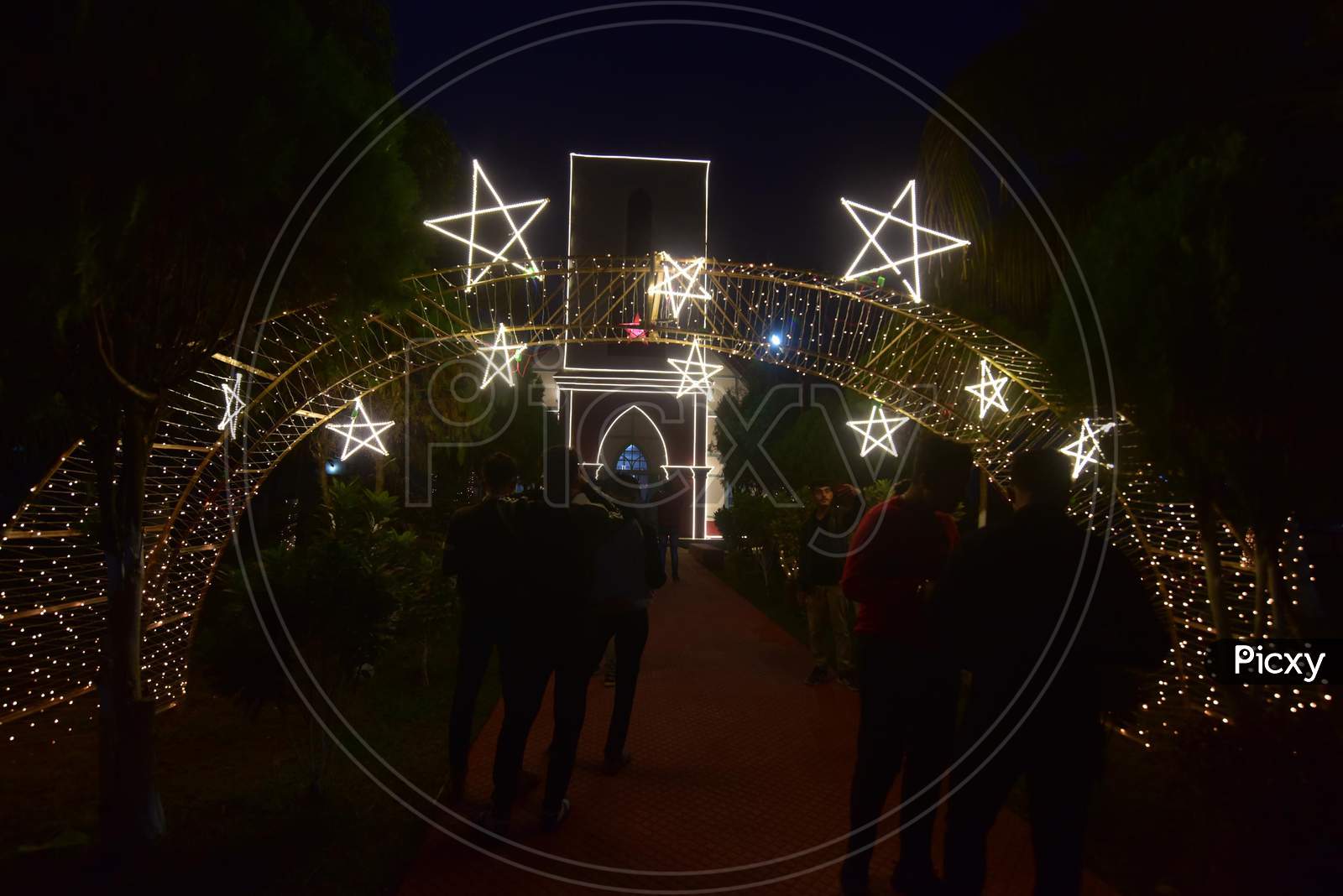 Illuminated  Baptist Church ahead of the Christmas festival, in  Nagaon District of Assam on Dec 24,2020.The Nagaon Baptist Church was established in 1846 by Miles Bronson, considered as one of the pioneers in conserving and promoting the Assamese language