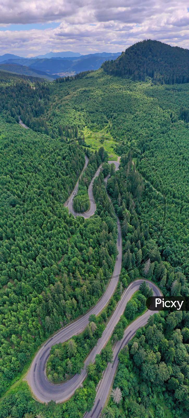 Aerial View Of Mountain Pass Road