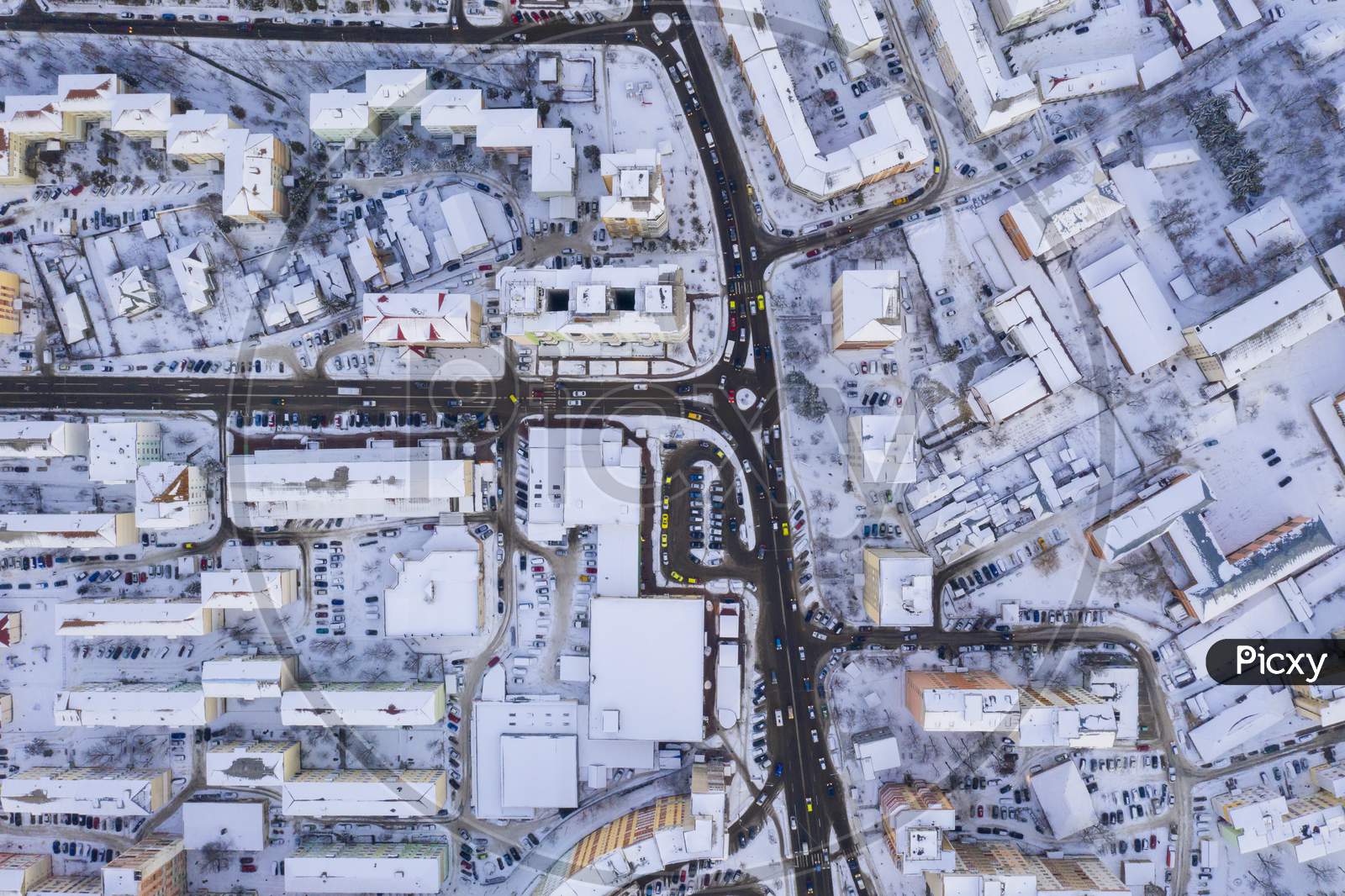 Above View Of Traffic In Winter