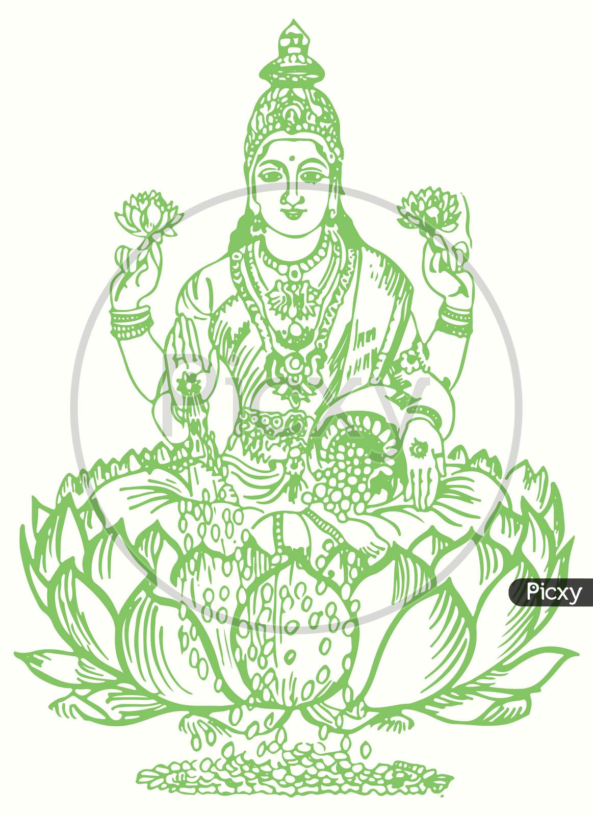 Sketch Of Lord Vishnu Wife And Goddess Of Wealth Lakshmi Outline Editable Illustration