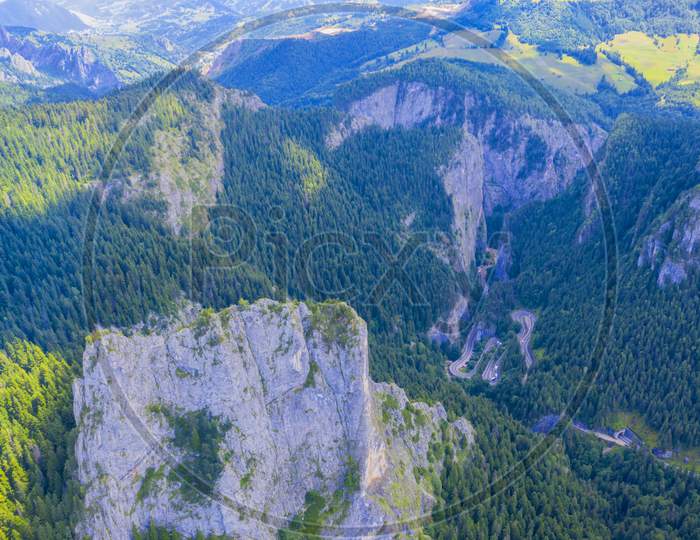Aerial View Of Narrow Canyon In Romanian Carpathians