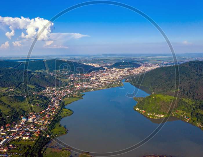 Above View Of Lake And City, Summer Scene