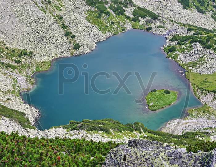 Green Alpine Lake In Summer