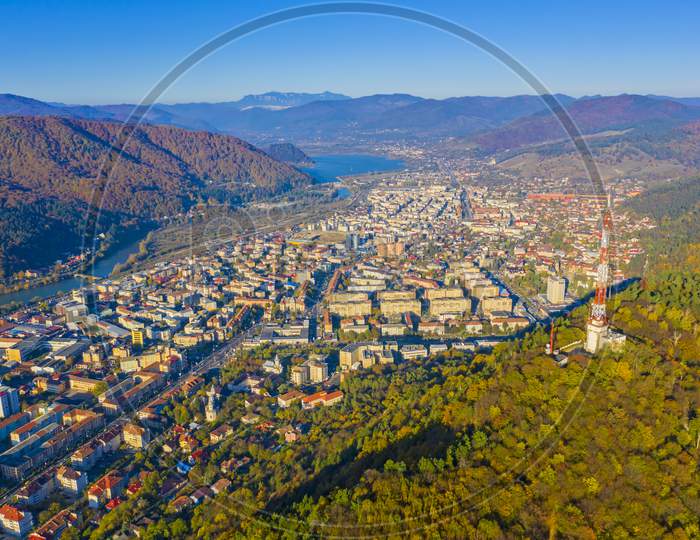 Aerial View Of Autumn Mountain City