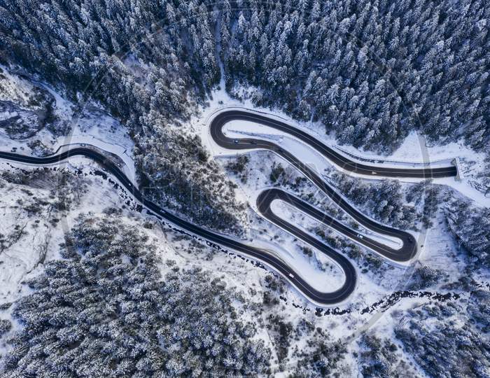 Winter Road In Rocky Mountains