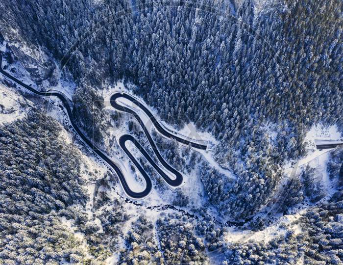 Winter Mountain Road From Above