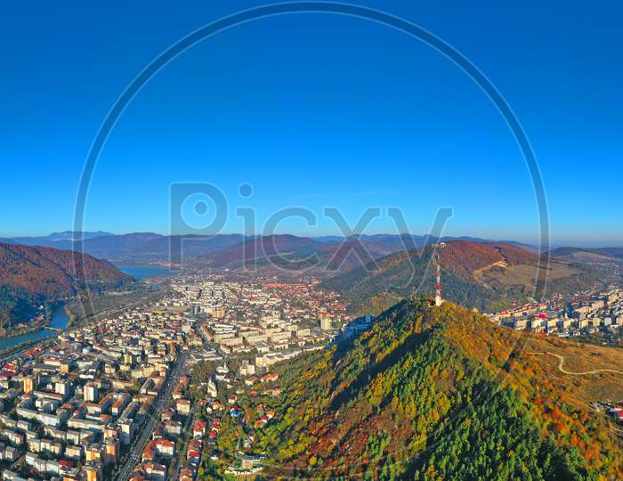 Panoramic View Of Mountain City In Autumn