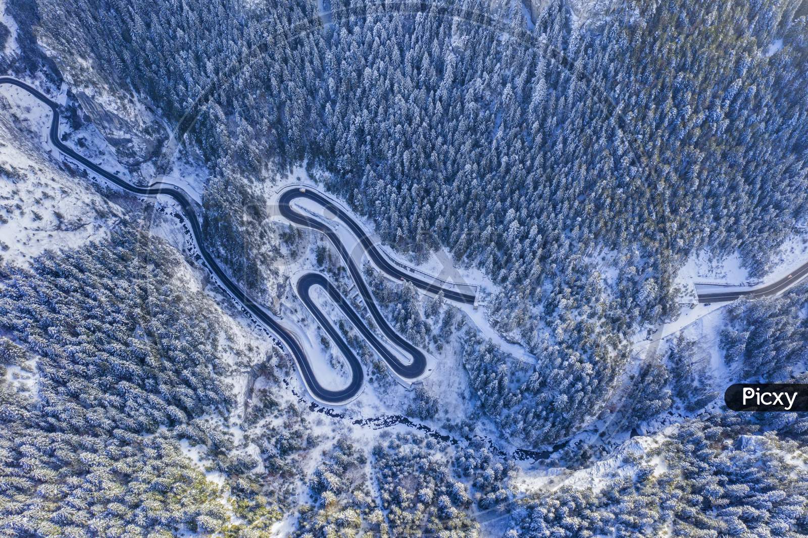 Mountain Winter Road, Aerial View