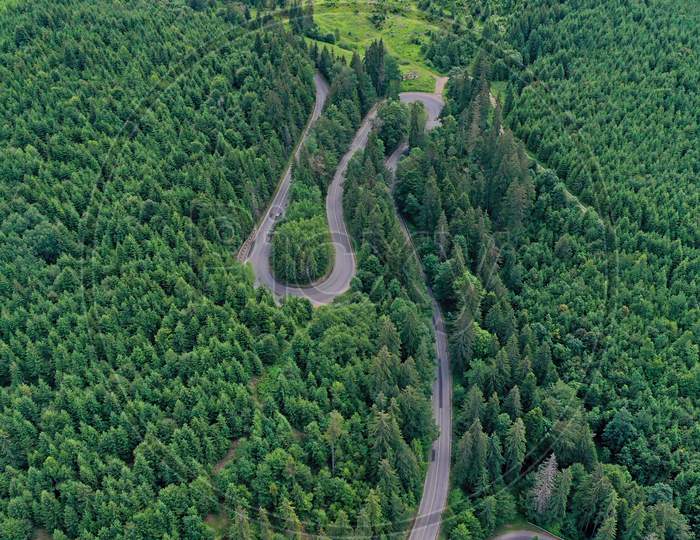 Aerial View Of Mountain Pass Road