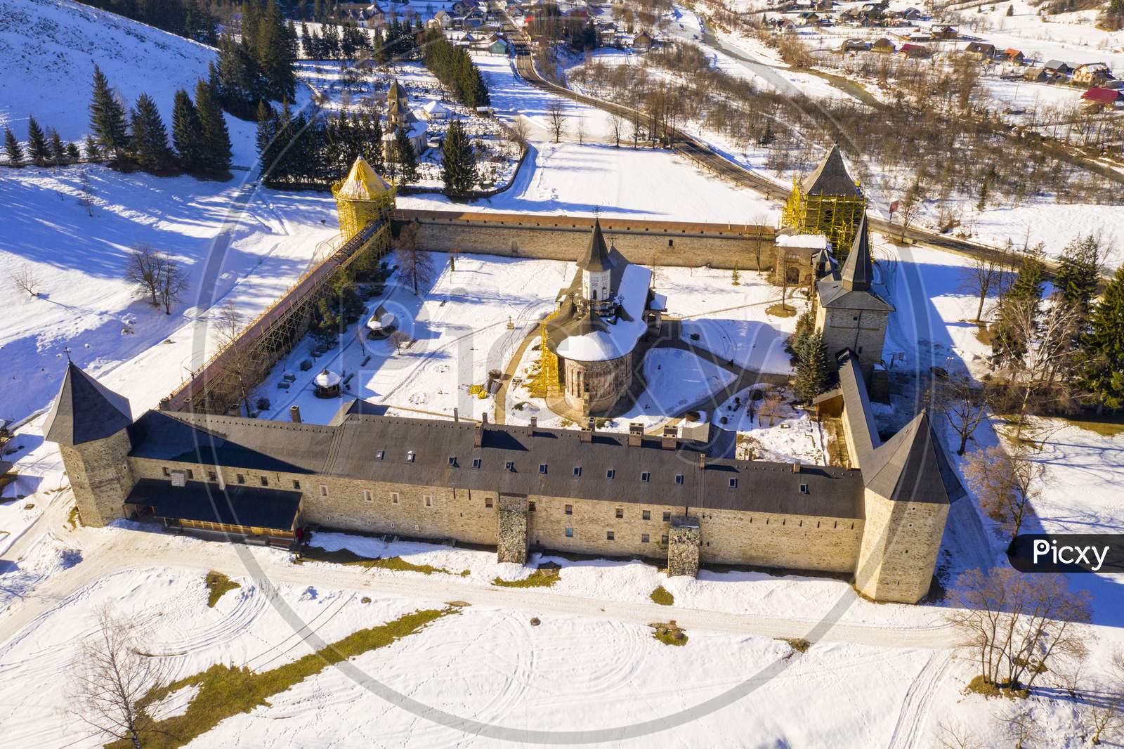 Sucevita Orthodox Monastery In Romania, Above View