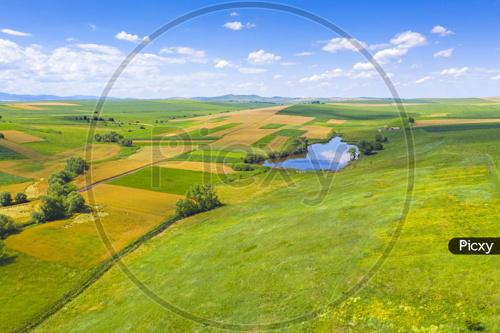 Aerial View Of Summer Fields In Rural Scene