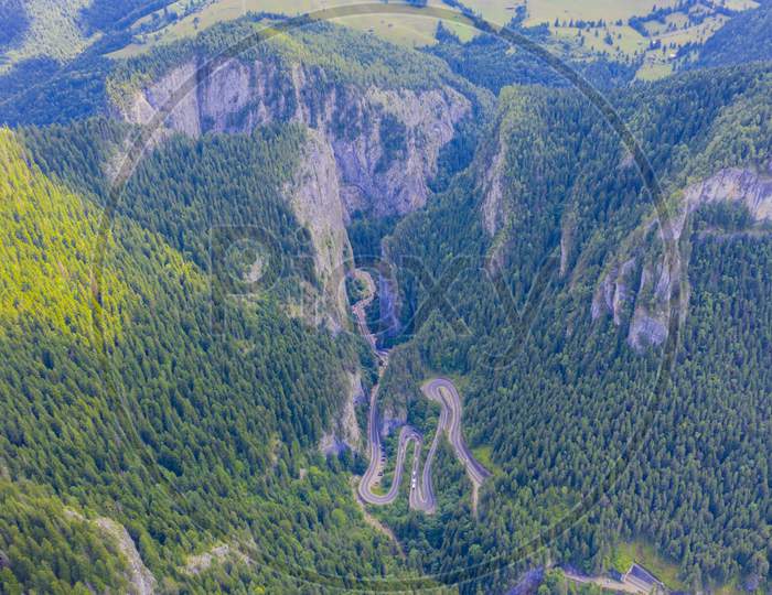 Aerial View Of Mountain Gorges In Summer