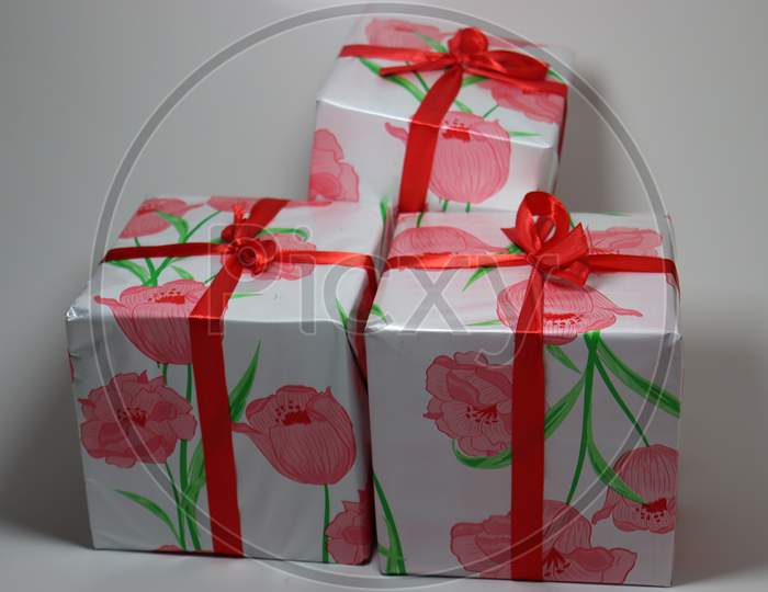 merry Christmas gift box stock with leaf