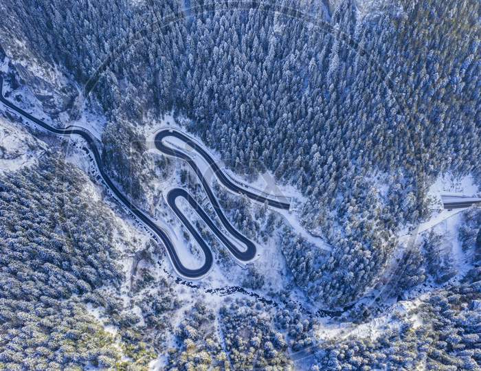 Mountain Winter Road, Aerial View
