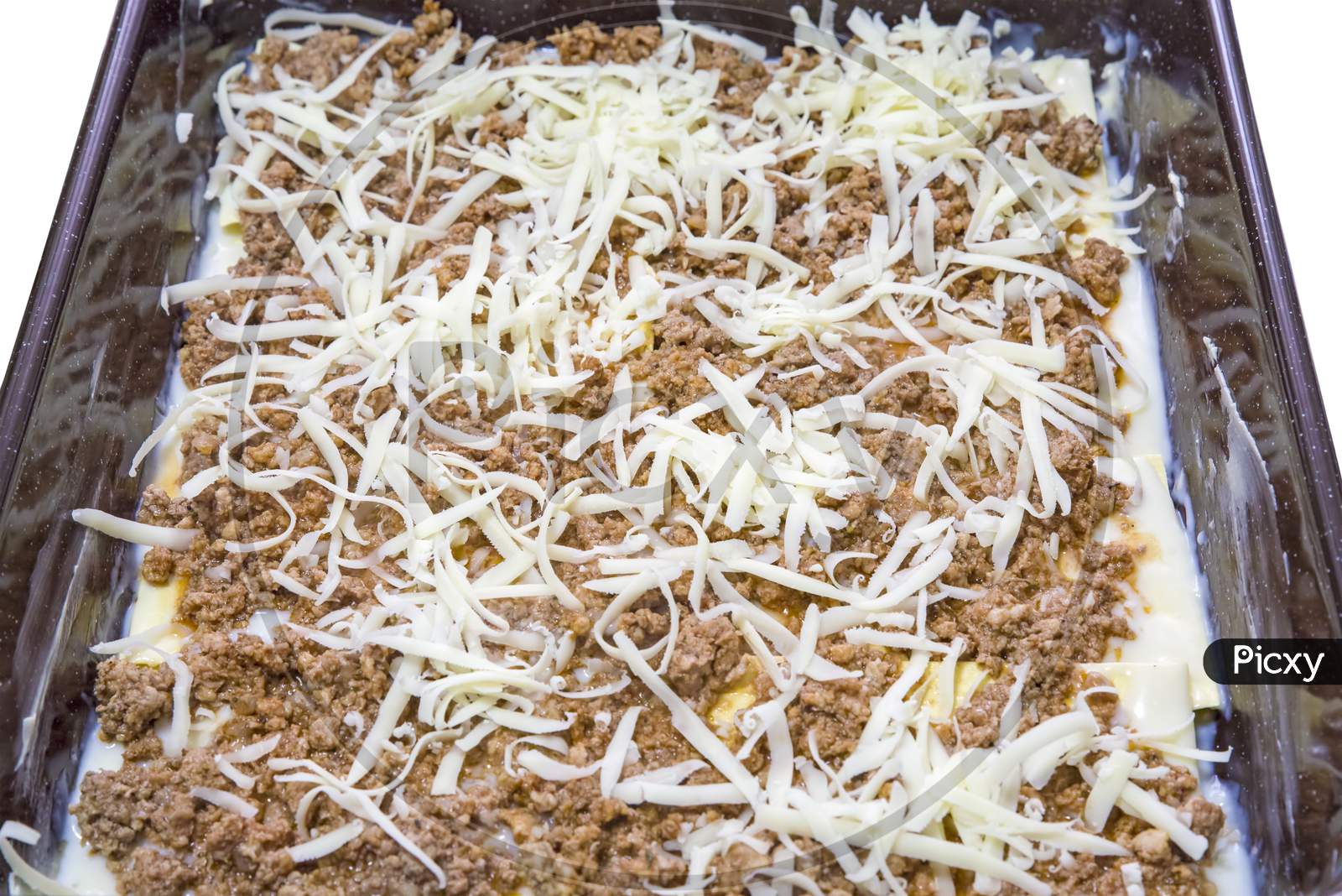 Tray With Lasagna Ready To Be Cooked