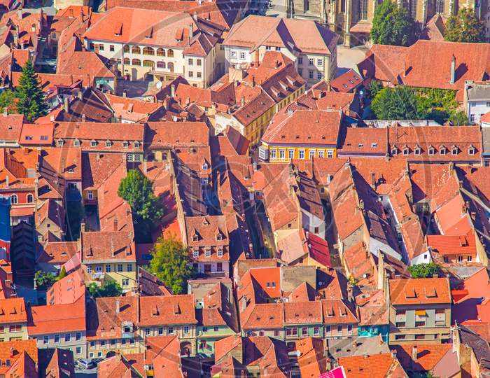 Above View Of Medieval City Of Brasov