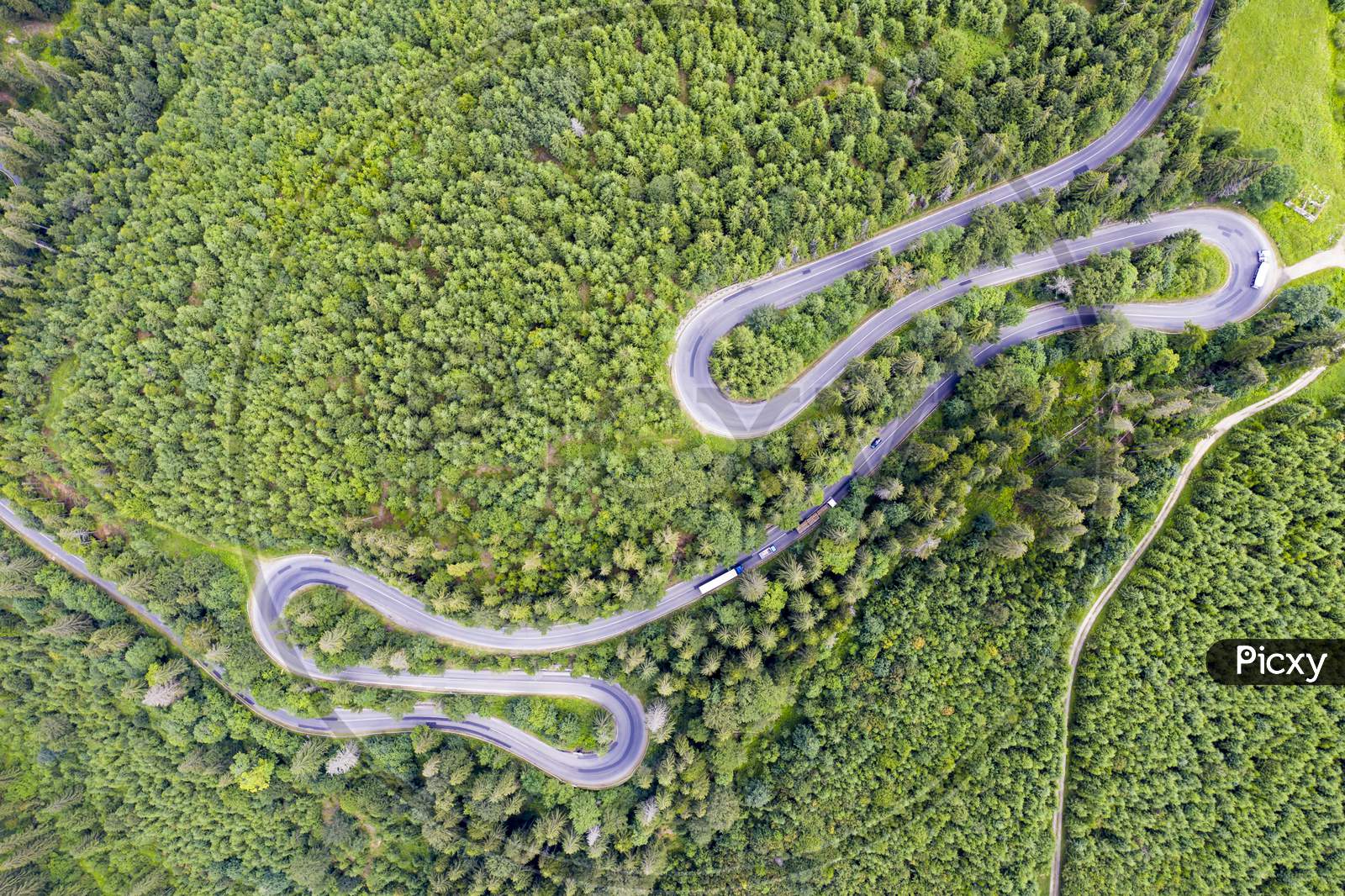 Winding Road Crossing Mountains