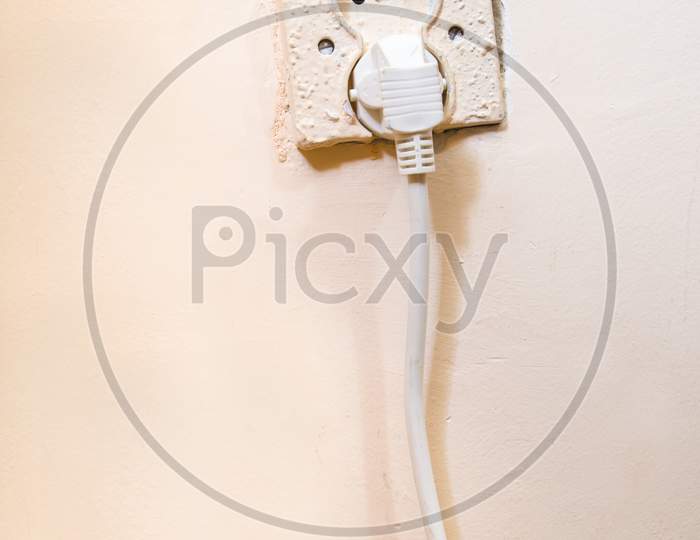 Old Electrical Socket With Power Cable Plug