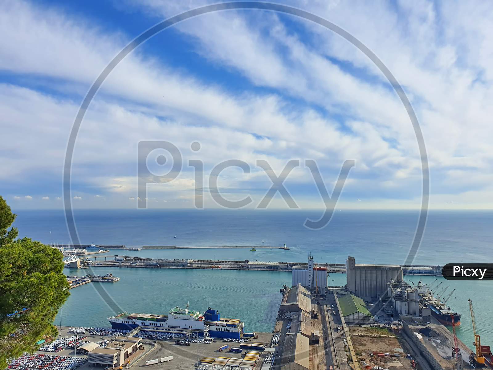 Aerial View Of Industrial Port And Sea