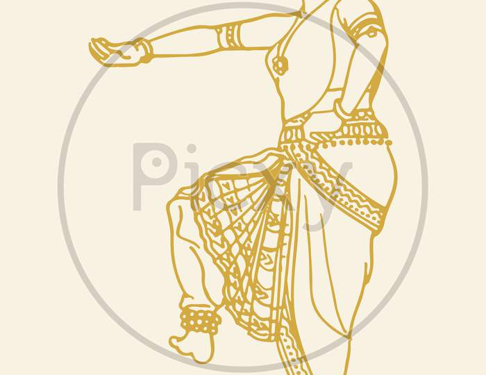 Sketch Of Woman Performing Bharatanatyam Classical Indian Dance Outline Editable Illustration