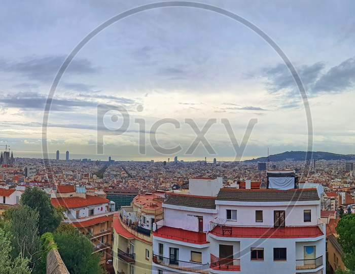 Cityscape Of Barcelona From Guell Viewpoint