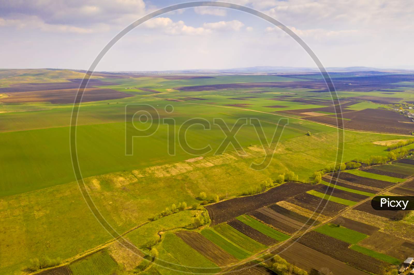 Aerial View Of Spring Fields