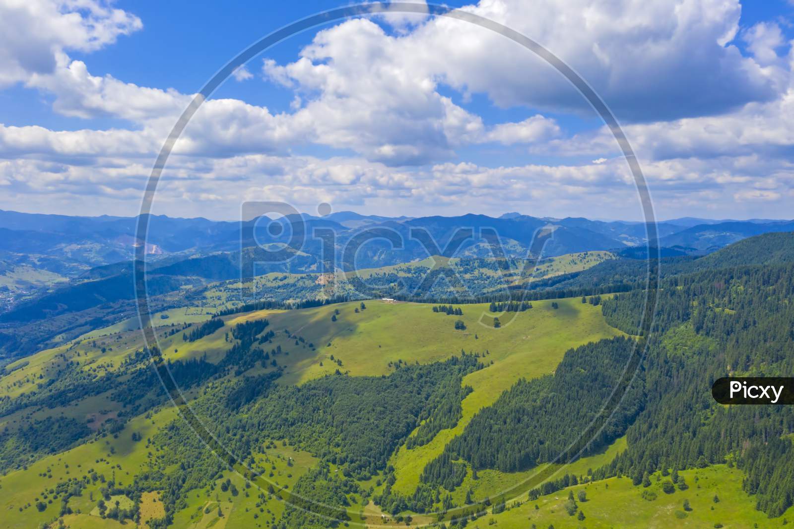 Aerial Summer Scene In Mountains