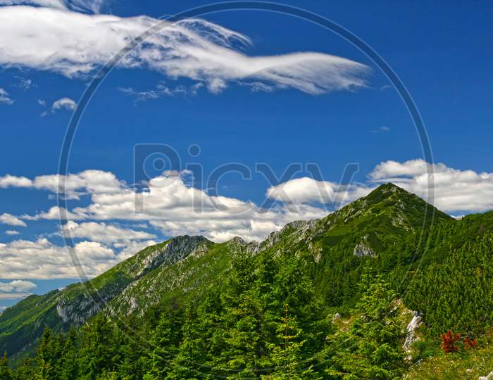 Summer Mountain Crest And Blue Sky